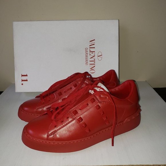 Valentino Garavani 11. Women Rockstud Studded Leather Sneakers Shoes Red - Picture 4 of 12